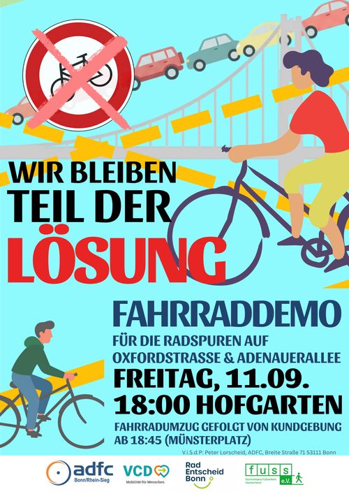 Fahrraddemo für sichere Radspuren an Oxfordstraße und Adenauerallee