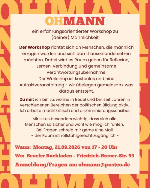 OHMANN - ein erfahrungsbasierter Workshop zu (deiner) Männlichkeit