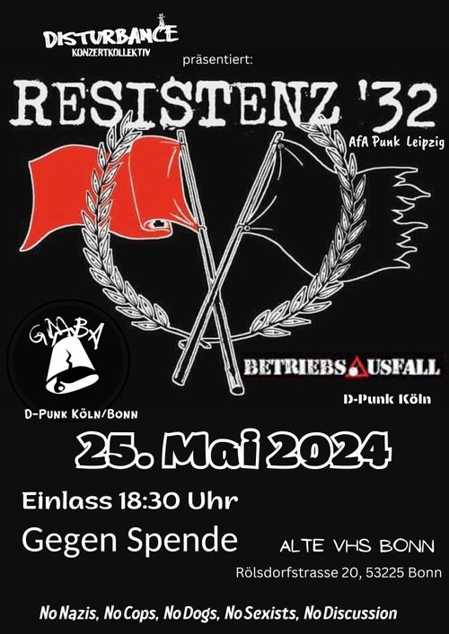 DISTURBANCE KOLLEKTIV präsentiert: Resistenz 32, BETRIEBSAUSFALL, GMBA 