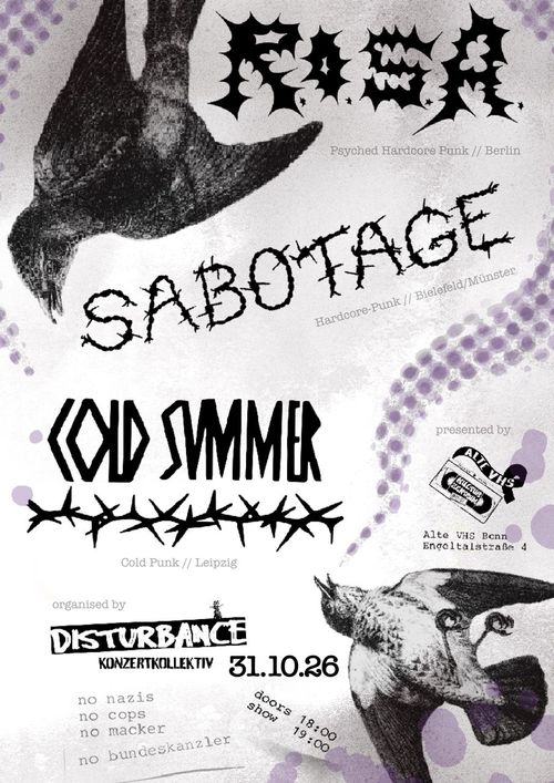 Disturbance Kollektiv presents: SABOTAGE, COLD SUMMER & R.O.S.A.